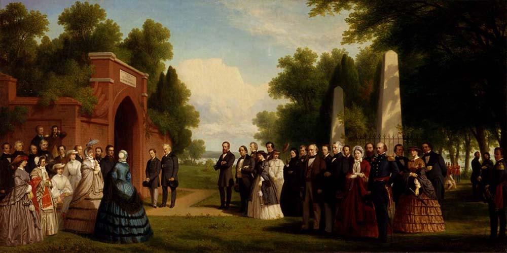 President Buchanan and the British Prince of Wales visit George Washington’s tomb in October 1860, painting by James Rossiter (Smithsonian American Art Museum)