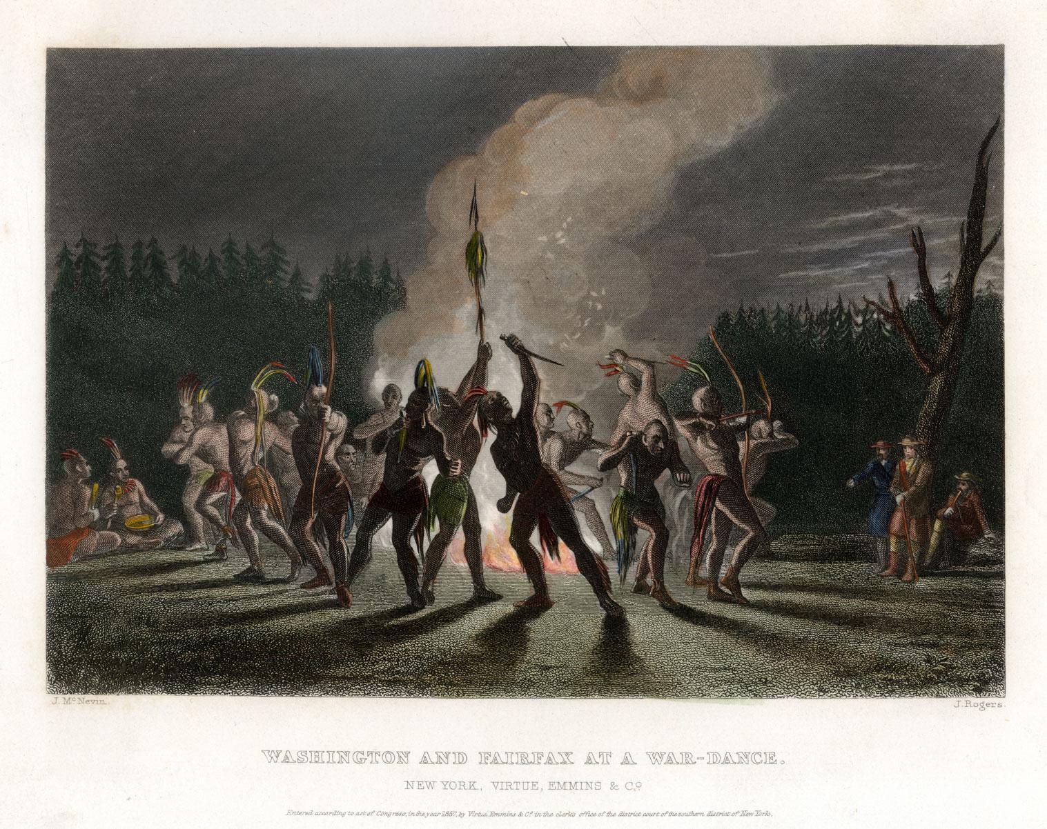 "Washington and Fairfax at a War-Dance," engraved by John Rogers after John McNevin, c 1857. Gift of Mr. and Mrs. Robert B. Gibby, 1984. [WB-3D1]